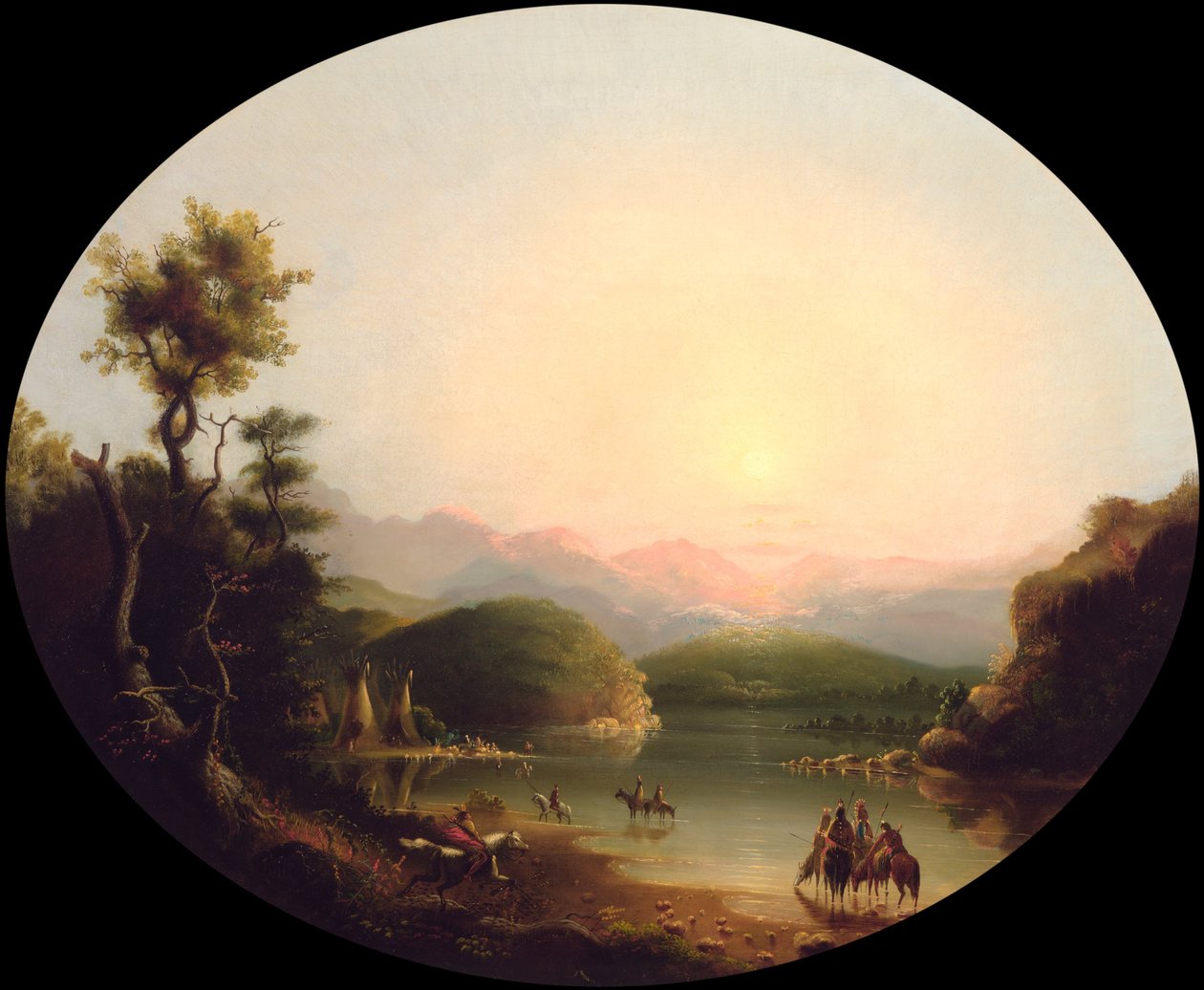 Shoshone-Indianer an einem Bergsee (Lake Fremont) von Alfred Jacob Miller