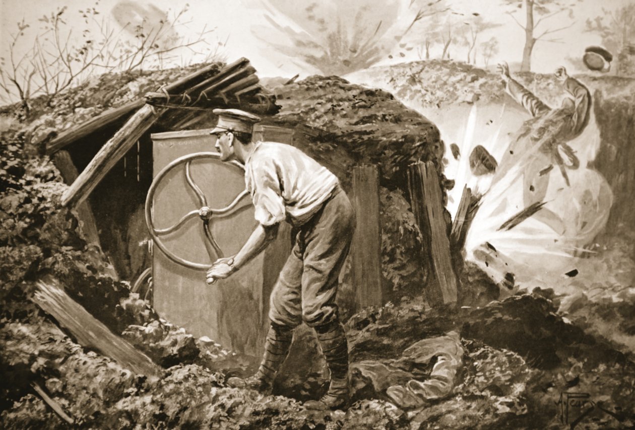 Private Torrance pumpt Luft in eine Mine unter schwerem Beschuss von Alfred Pearse