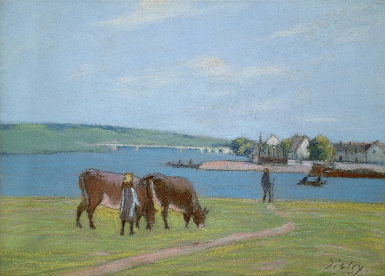 Kühe am Ufer der Seine bei Saint-Mammes von Alfred Sisley
