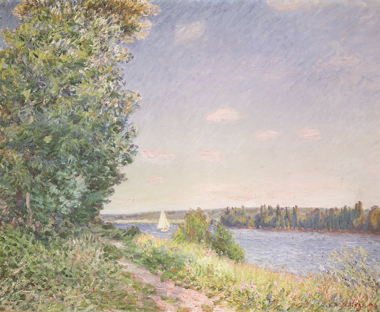 Normandie, der Wasserweg am Abend, Sahurs, 1894 von Alfred Sisley