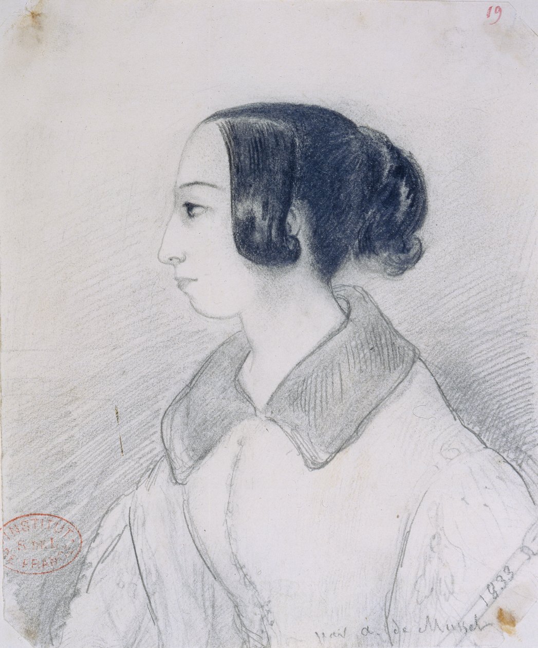 George Sand (1804-76) im Profil, 1833 von Alfred de Musset