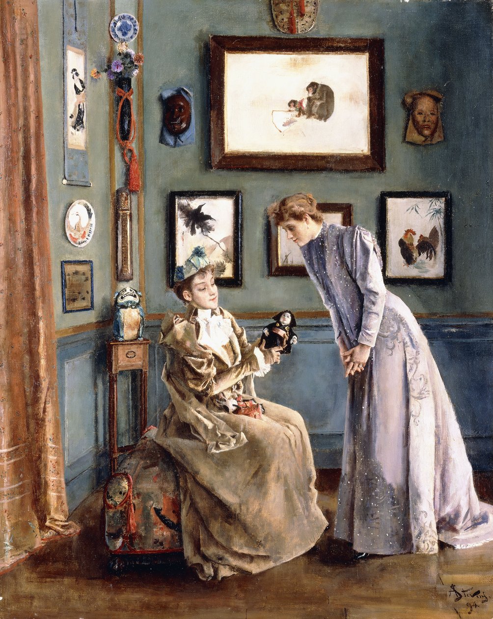 Frauen mit einer japanischen Puppe, 1894 von Alfred Emile Stevens