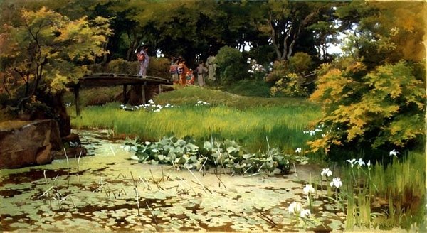 Teich im Garten von Raku-Raku-Tei, Hikone von Alfred Parsons