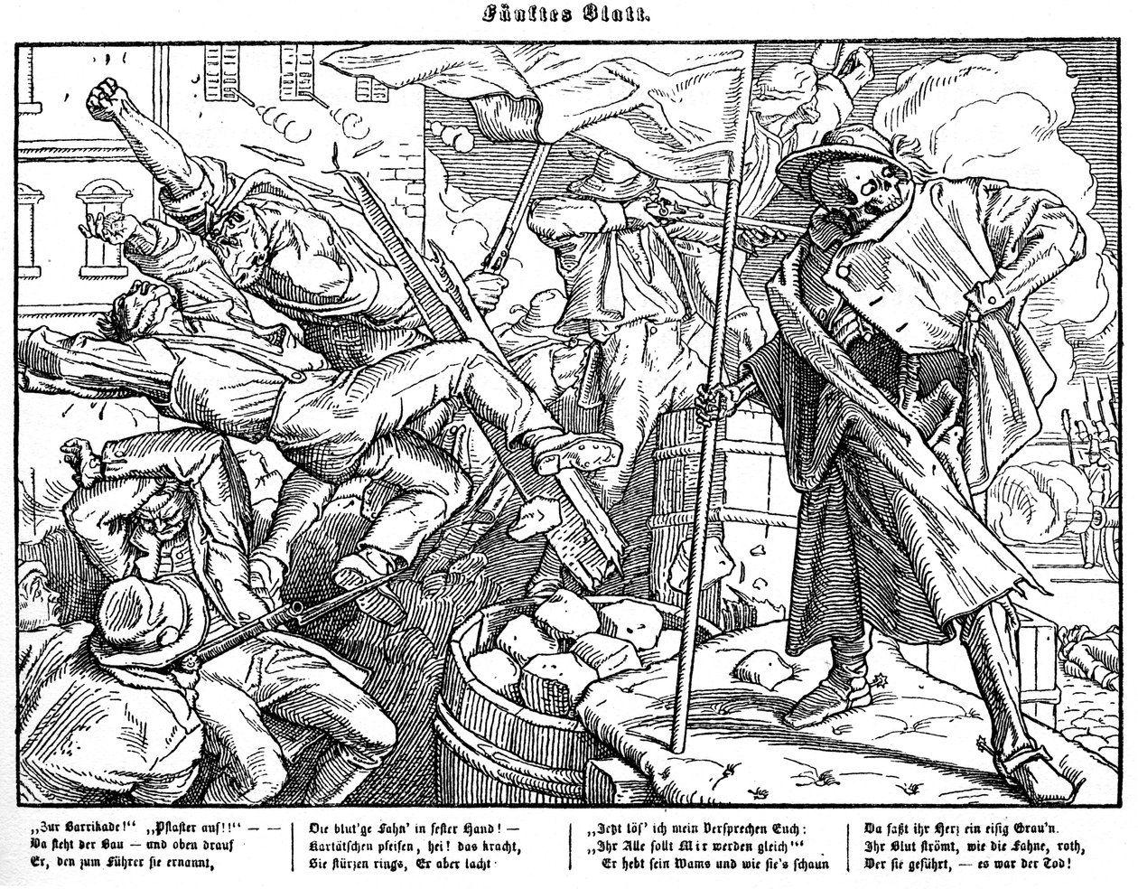 Totentanz 1848: Der Tod führt revolutionäre Bürger von Alfred Rethel