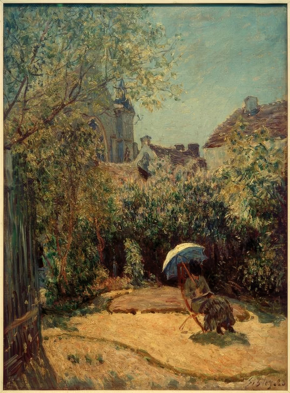 Frau mit Sonnenschirm - Sommerszene von Alfred Sisley
