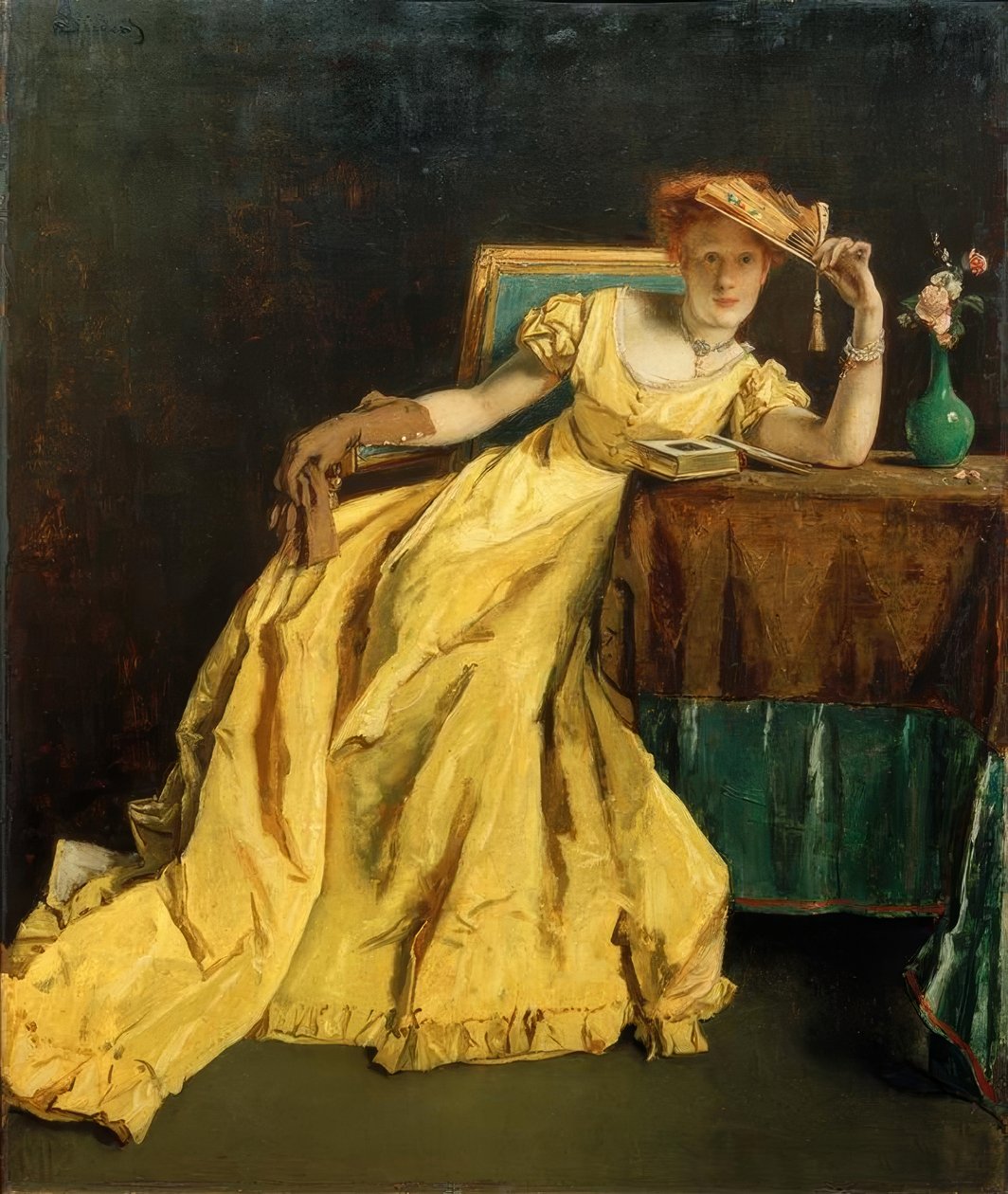 A. Stevens, Die Dame in Gelb von Alfred Emile Stevens