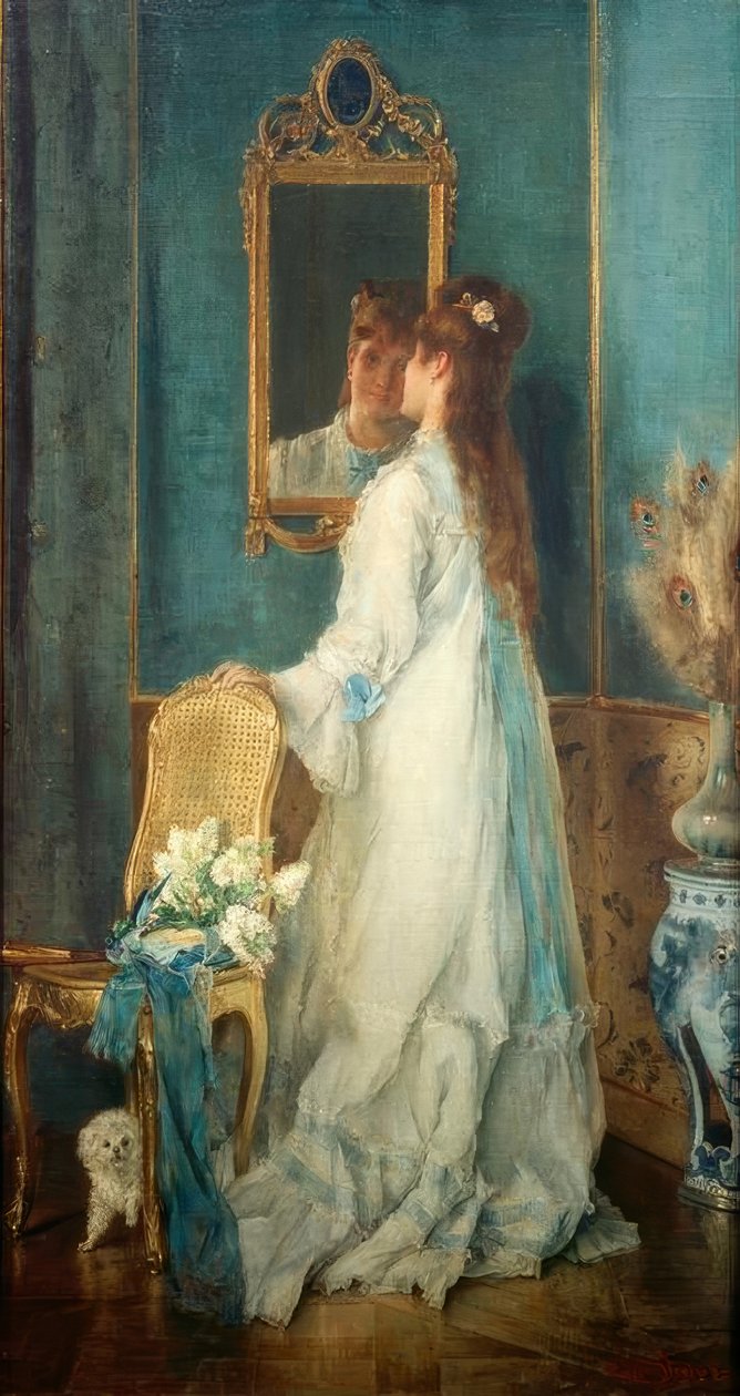 Mädchen vor dem Spiegel von Alfred Emile Stevens