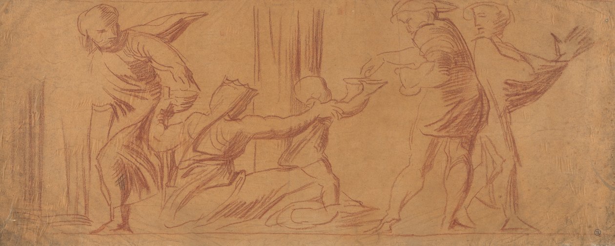 Gruppe von Figuren, Kind bettelt in der Mitte von Alfred Emile Stevens