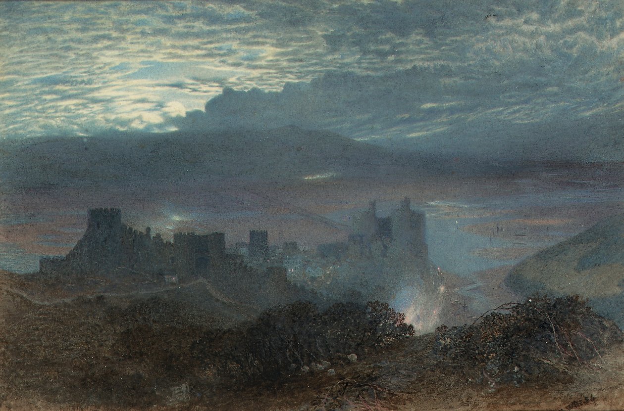 Schloss mit einem Ästuar dahinter von Alfred William Hunt