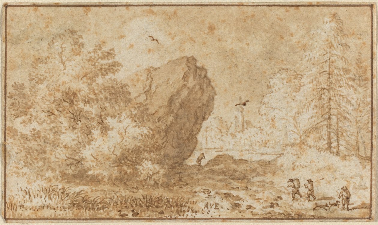 Landschaft mit großem Felsen von Allart van Everdingen