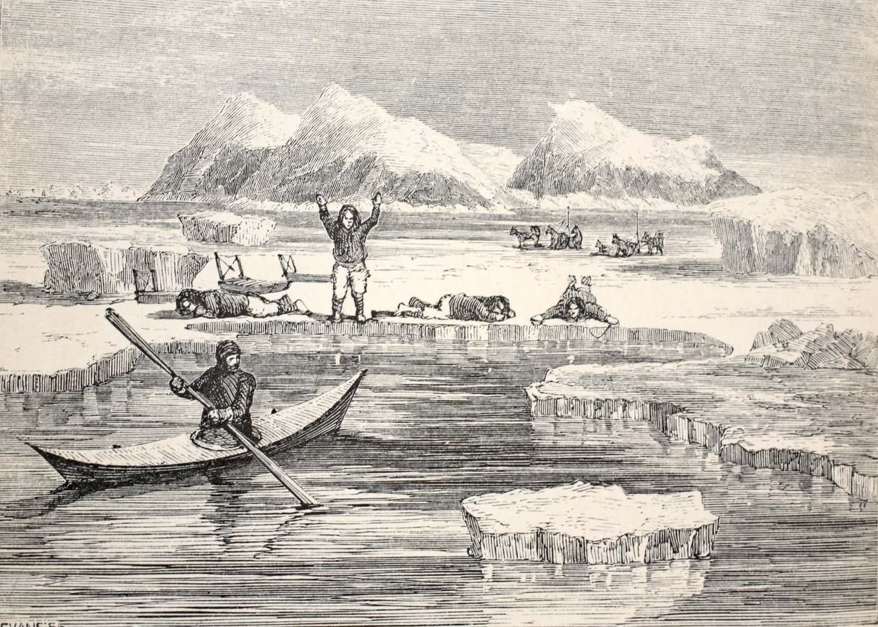 Eskimos imitieren Tiere, um Europäer zum Näherkommen zu bewegen, 1859 von Allen Young