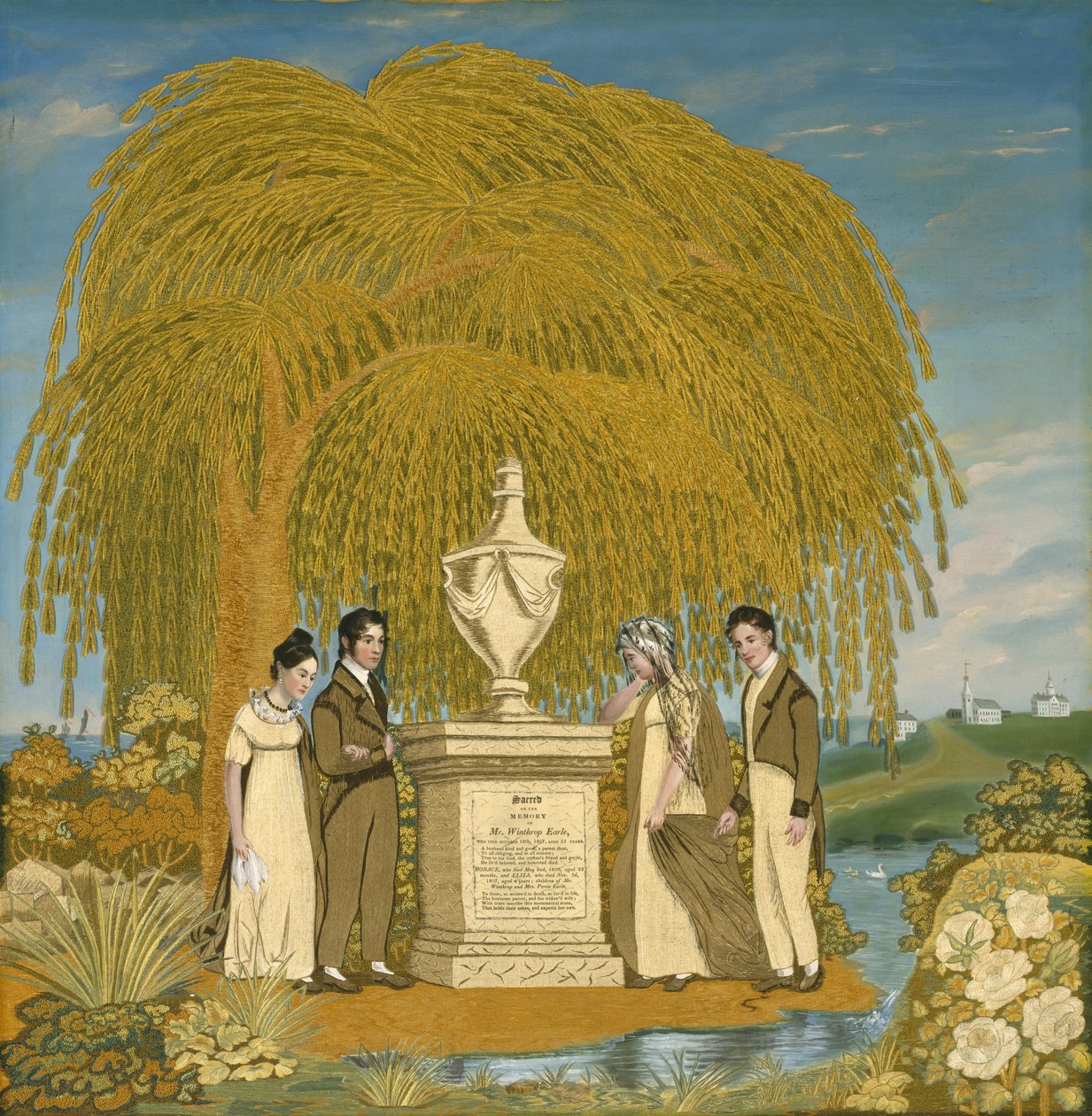 Gedenkstickbild, um 1815-1820 von Almira attr.to Earle