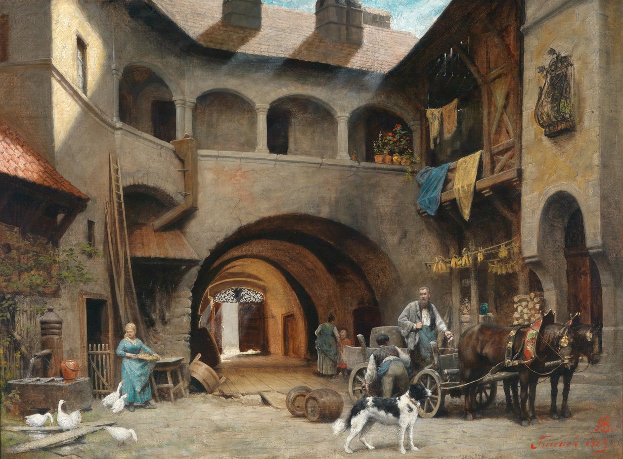 Alter Hof in Friesach mit Fuhrwerk von Alois Schonn