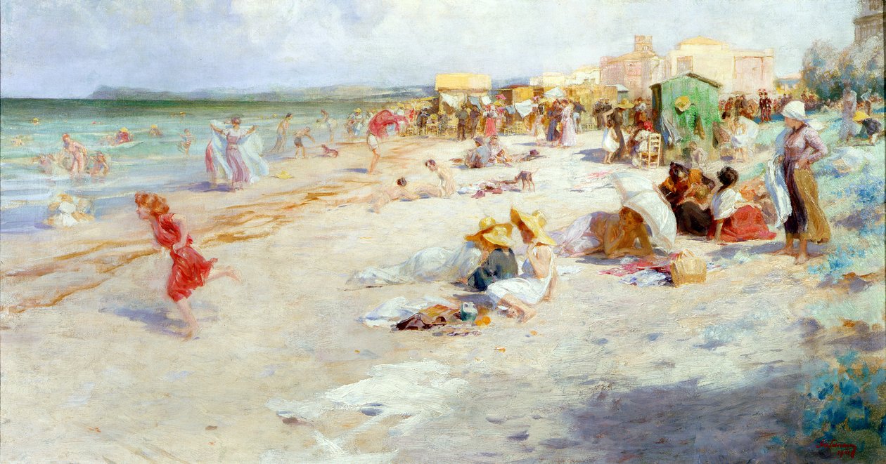 Ein belebter Strand im Sommer von Alois Hans Schram