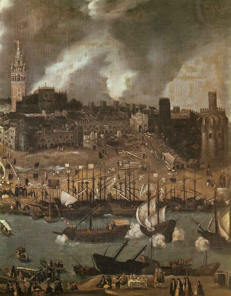 Eine Expedition, die 1498 von Sevilla nach Amerika aufbricht (Detail) von Alonso Sánchez Coello