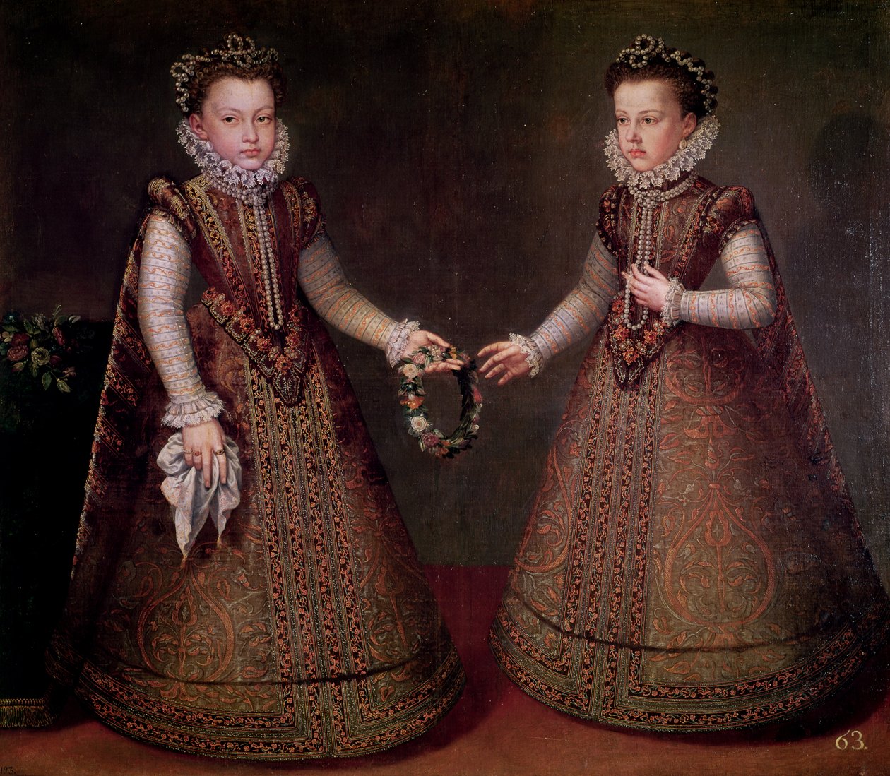 Die Infantinnen Isabella Clara Eugenia (1566-1633), Statthalterin der Niederlande und Catalina Micaela (1567-97), Herzogin von Savoyen, 1575 von Alonso Sánchez Coello