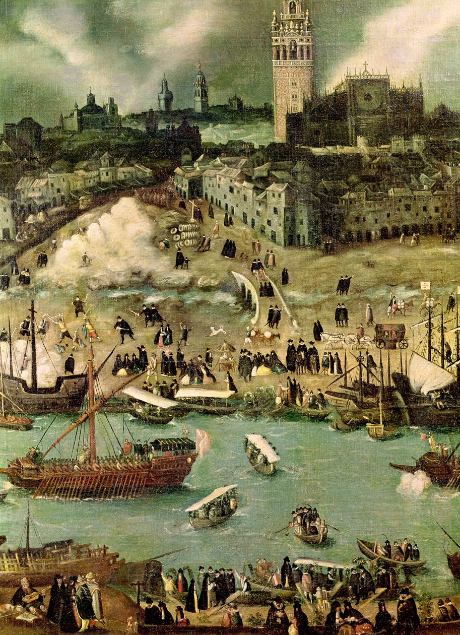 Der Hafen von Sevilla, ca. 1590 (Detail) von Alonso Sánchez Coello