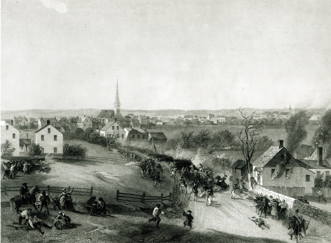 Der Rückzug der Briten aus Concord, April 1775, graviert von James Smillie von Alonzo Chappel