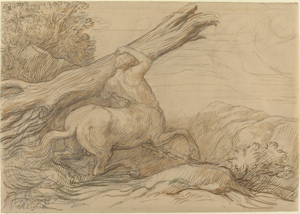Zentaur, der einen Baumstamm trägt von Alphonse Legros