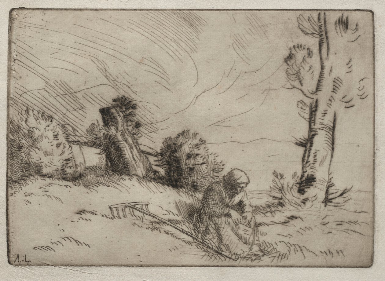 Bäuerin sitzt nahe einer Hecke von Alphonse Legros