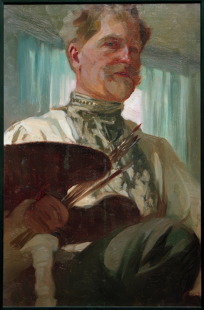 Selbstporträt mit Palette von Alphonse Mucha