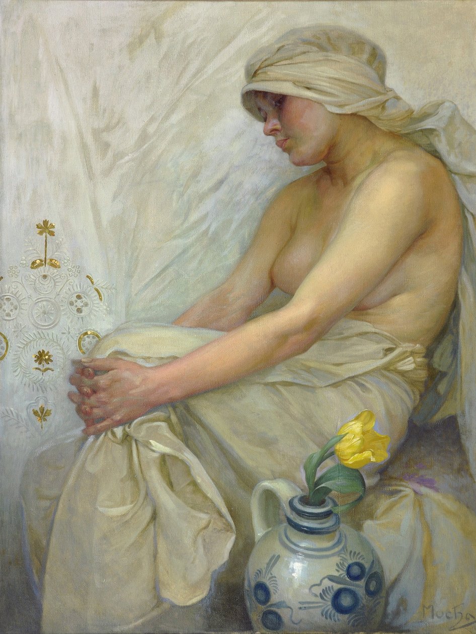 Sitzendes Mädchen, ca. 1914 von Alphonse Mucha