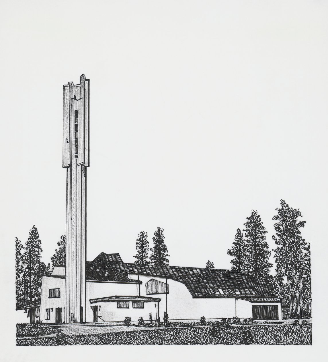 Zeichnung der Kirche der Drei Kreuze von Alvar Aalto