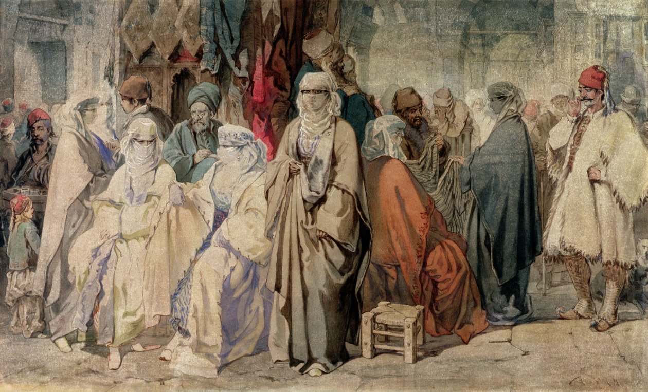 Figuren im Basar, Konstantinopel von Amadeo Preziosi