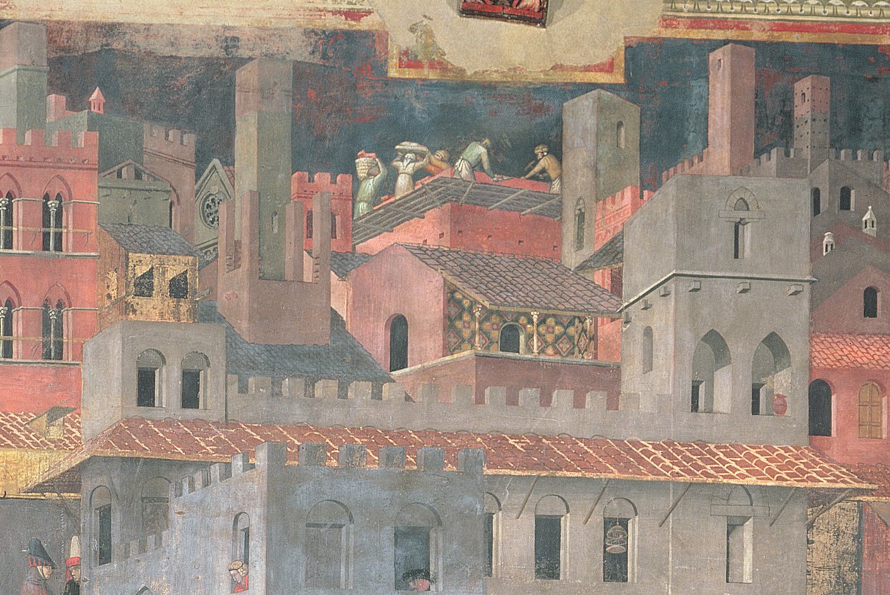 Gute Regierung in der Stadt, 1338-40 (Detail) von Ambrogio Lorenzetti