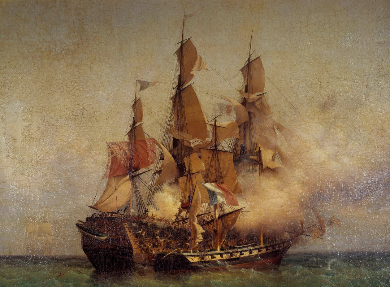 Eroberung der Kent durch Robert Surcouf von Ambroise Louis Garneray
