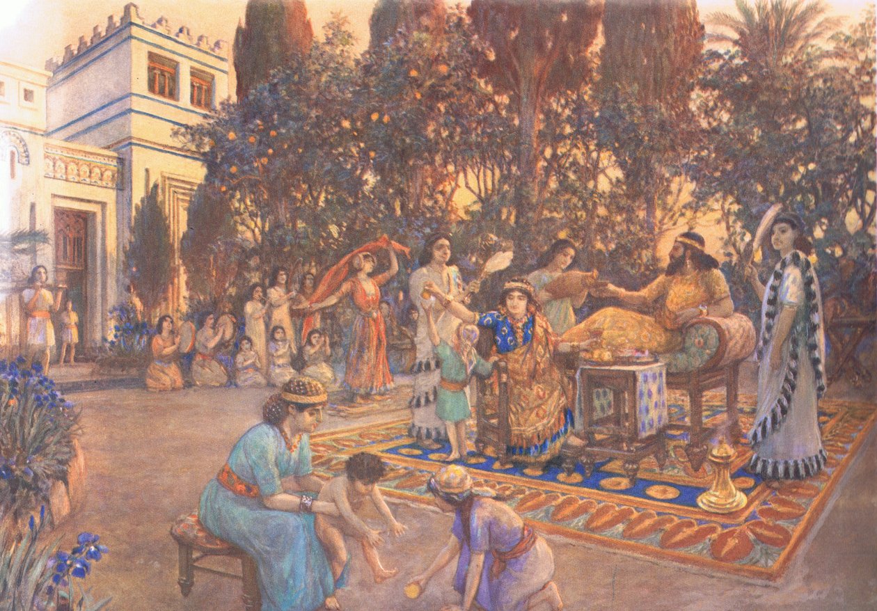 Das häusliche Leben in Babylon (aus MacMillan Schulpostern, um 1950-60er) von Amedee Forestier
