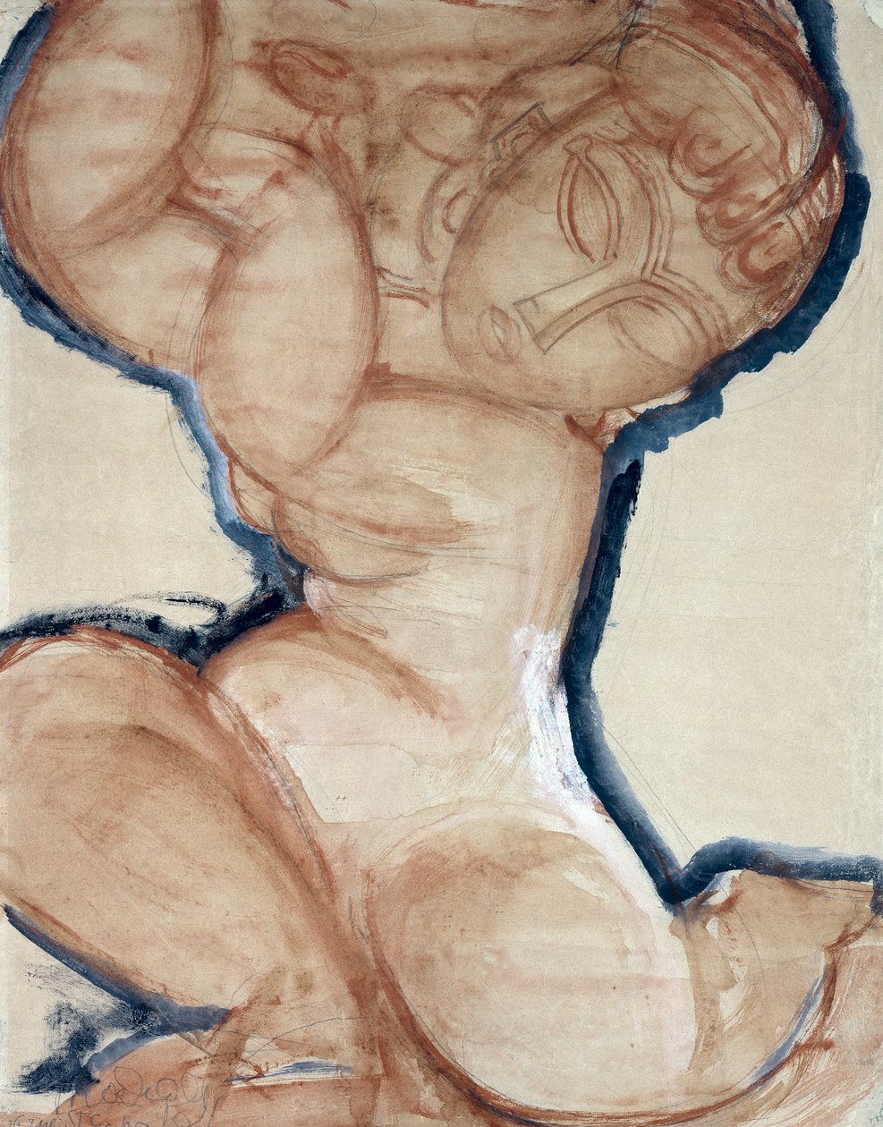 Rosa Karyatide mit blauem Rand, ca. 1913 von Amedeo Modigliani
