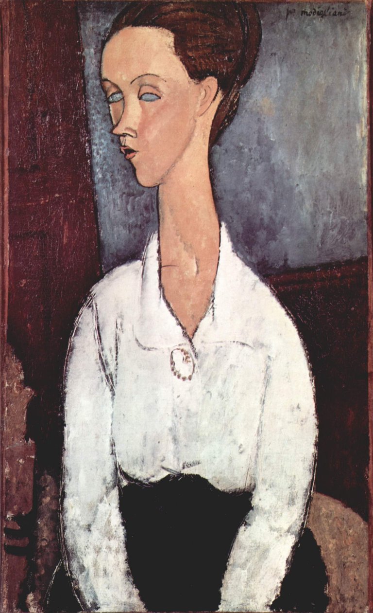 Porträt der Lunia Czechowska mit weißer Bluse von Amedeo Modigliani