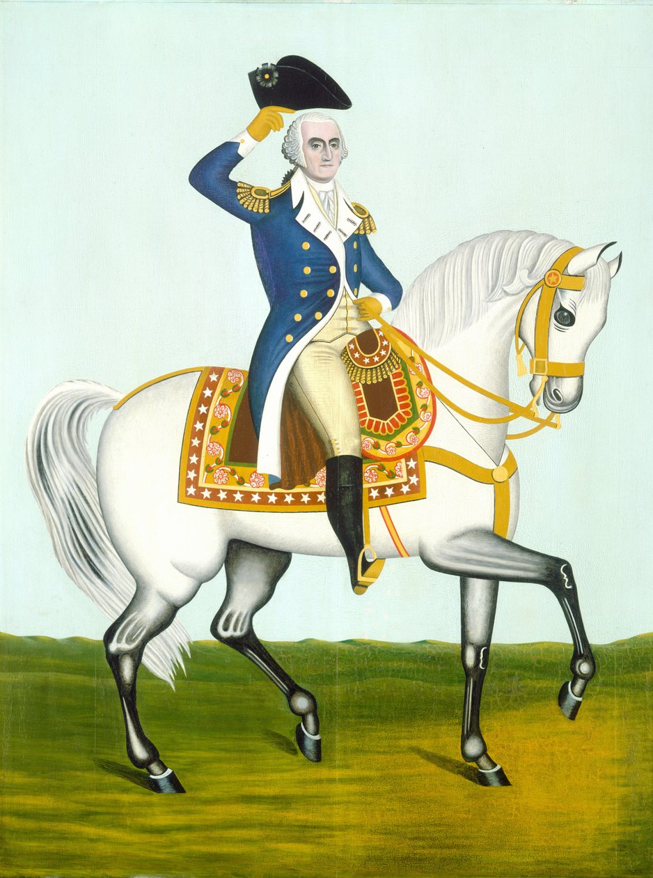 General Washington auf einem weißen Pferd von American 19th Century