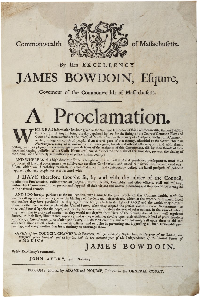 Eine Proklamation, 2. September 1786 von American School