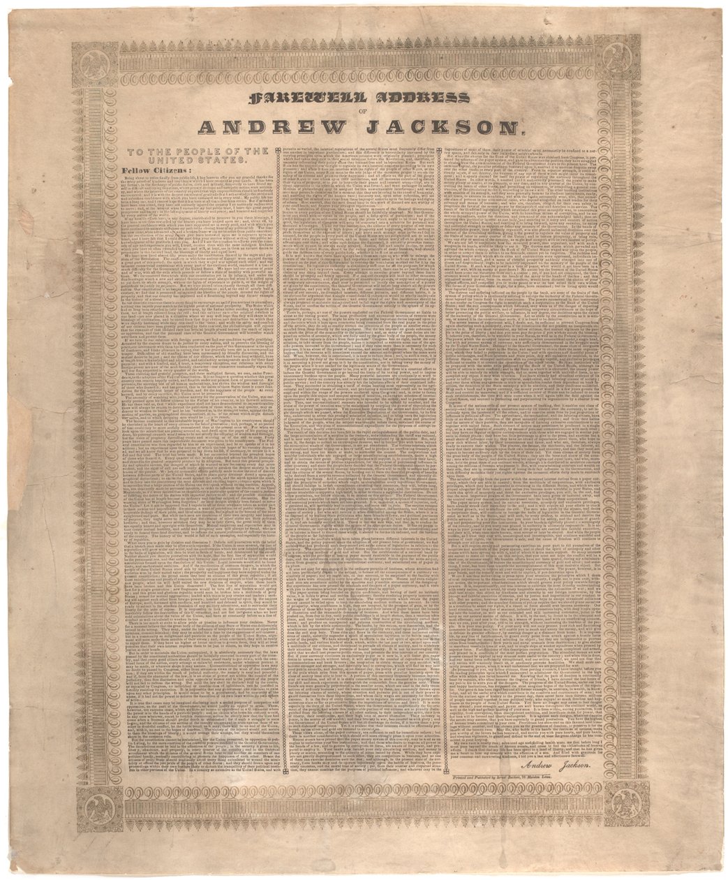 Abschiedsrede von Andrew Jackson, 1837 von American School