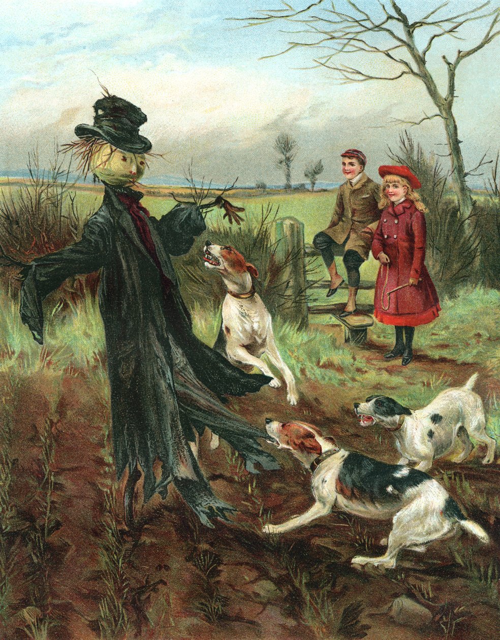 Vogelscheuche in einem Winterfeld von American School