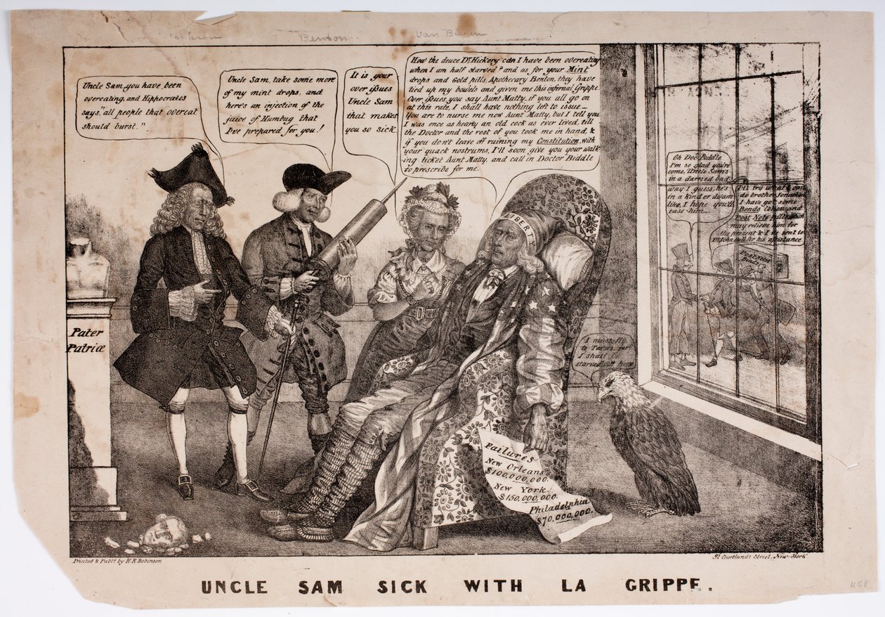 Onkel Sam krank mit La Grippe, 1837 von American School