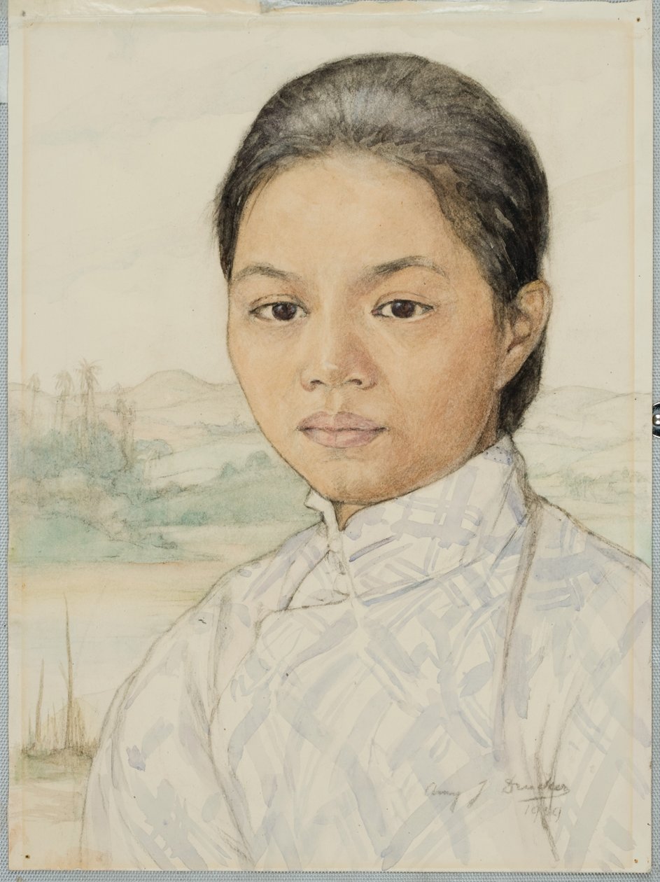 Eine chinesisch-malaiische Frau (Aquarell auf Papier) von Amy Julia Drucker