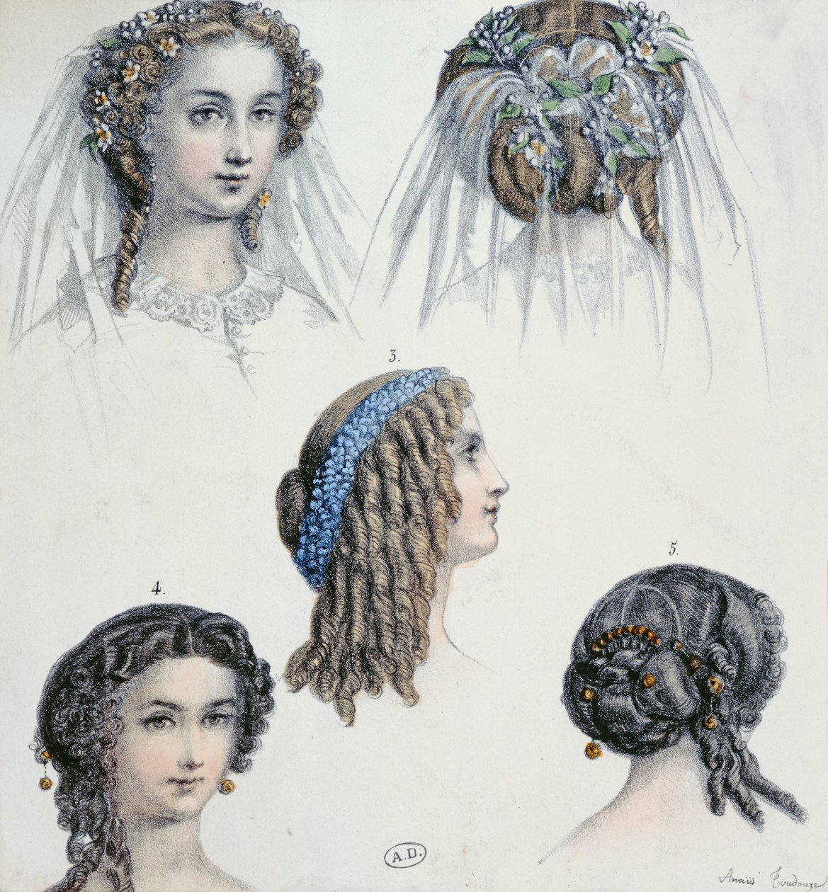 Frisur einer Braut und anderer, um 1853 von Anais Toudouze