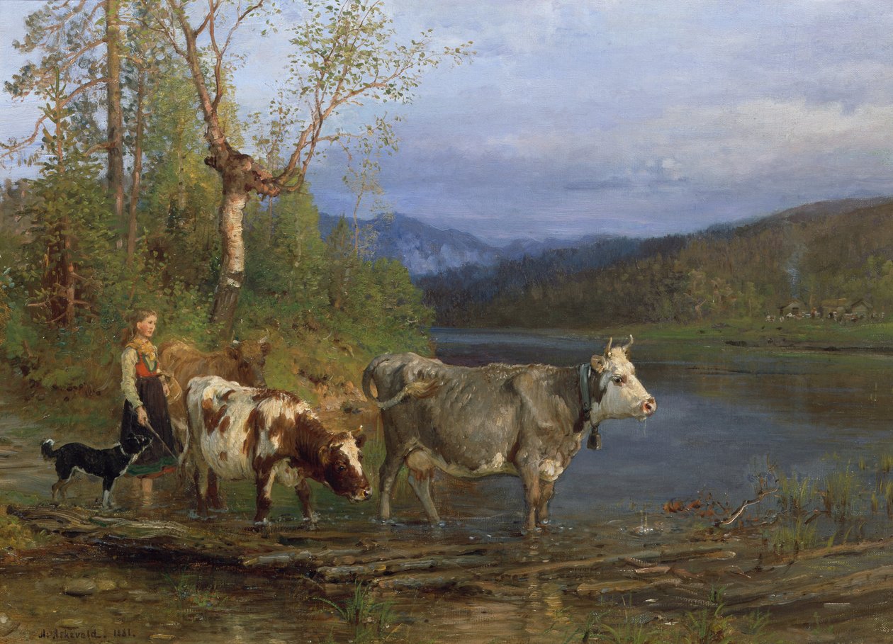 Melkerin mit Kühen von Anders Askevold
