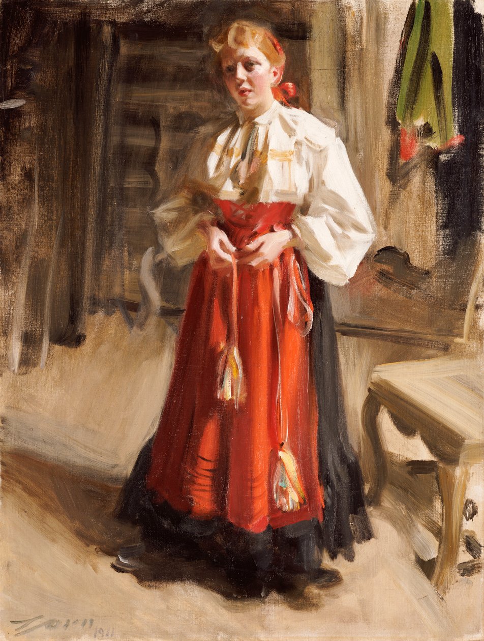 Mädchen im Orsa-Kostüm, 1911 von Anders Leonard Zorn