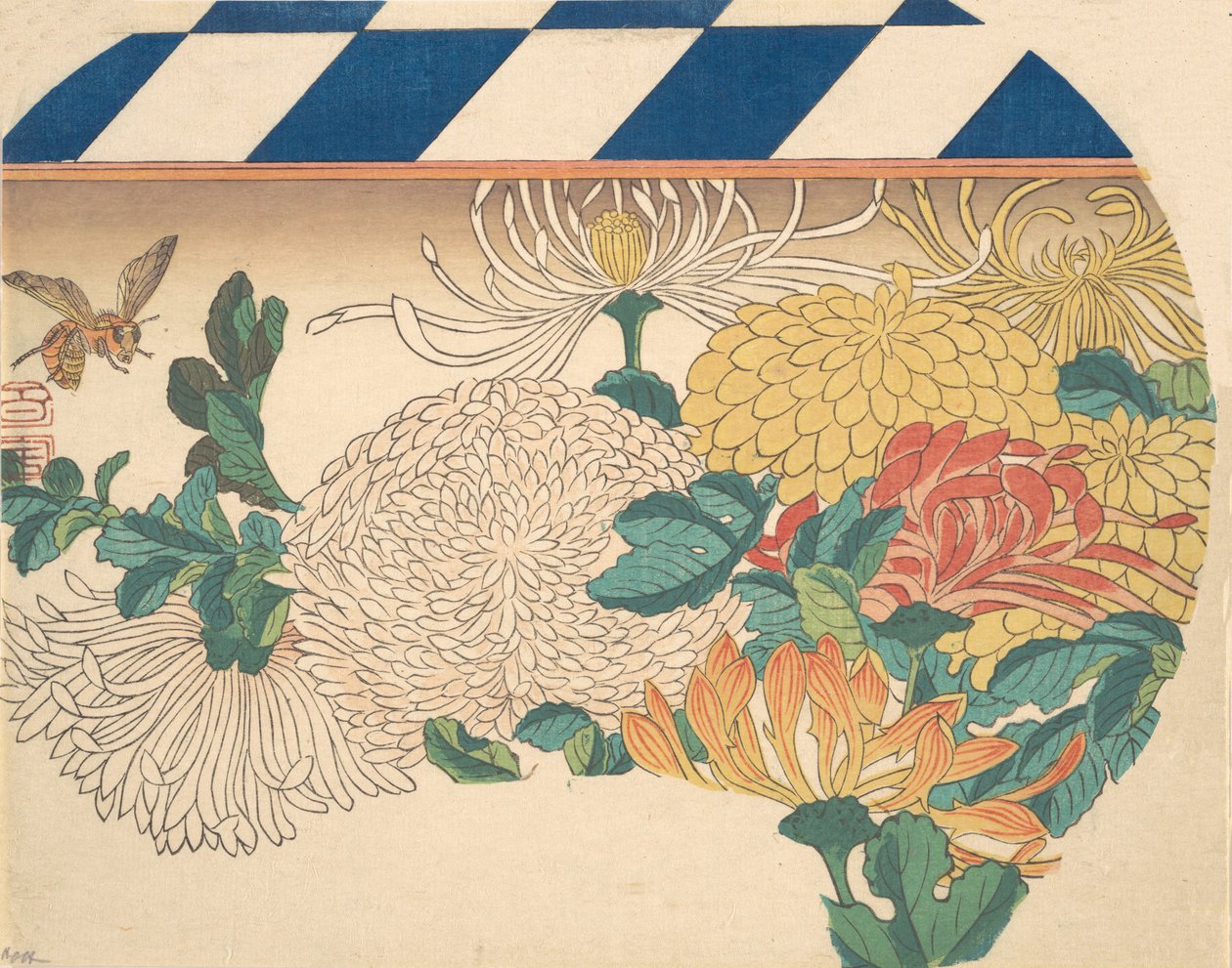 Chrysanthemen im Fächerdesign, 1840er von Ando Hiroshige