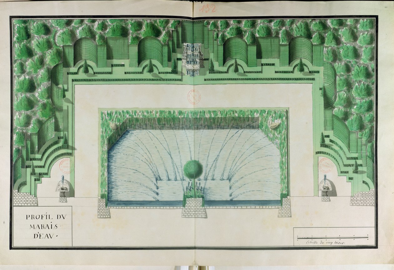 Ms 130747 Entwurf für einen Wassergarten in Versailles von Andre Le Notre