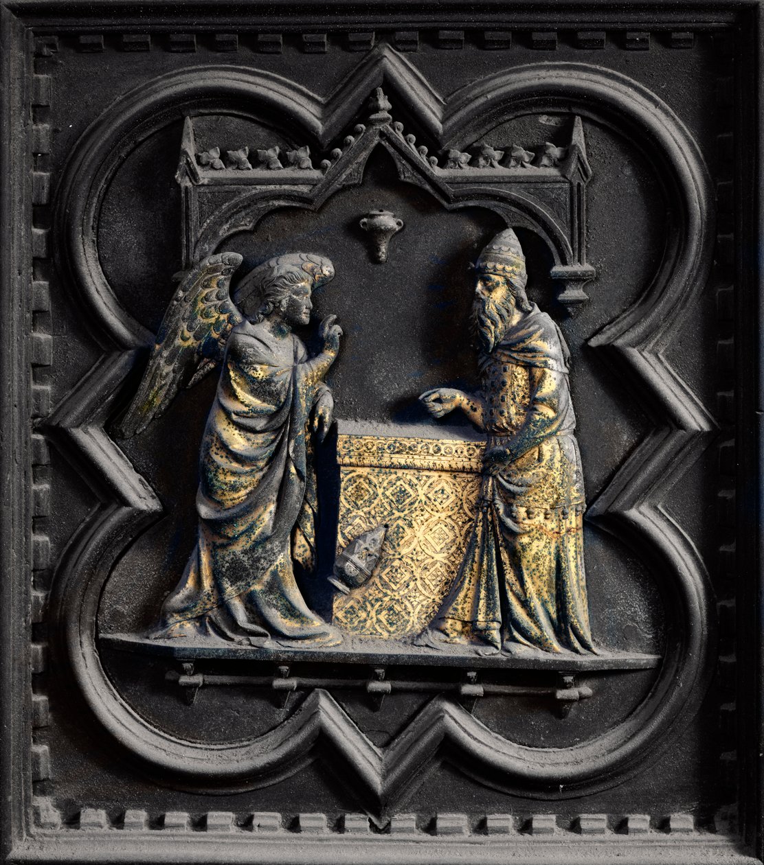 Der Engel kündigt Zacharias an, erstes Panel der Südtüren des Baptisteriums von San Giovanni, 1336 von Andrea Pisano