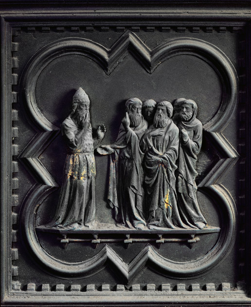 Sacharja wird stumm, zweites Panel der Südtüren des Baptisteriums von San Giovanni, 1336 von Andrea Pisano