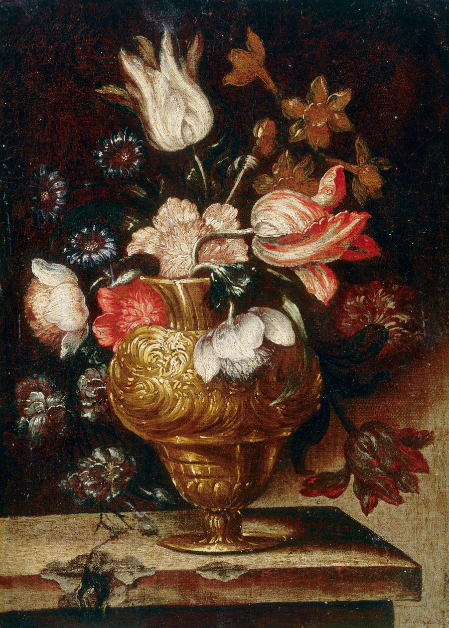 Metallvase mit einem Blumenstrauß von Andrea the Elder Scacciati