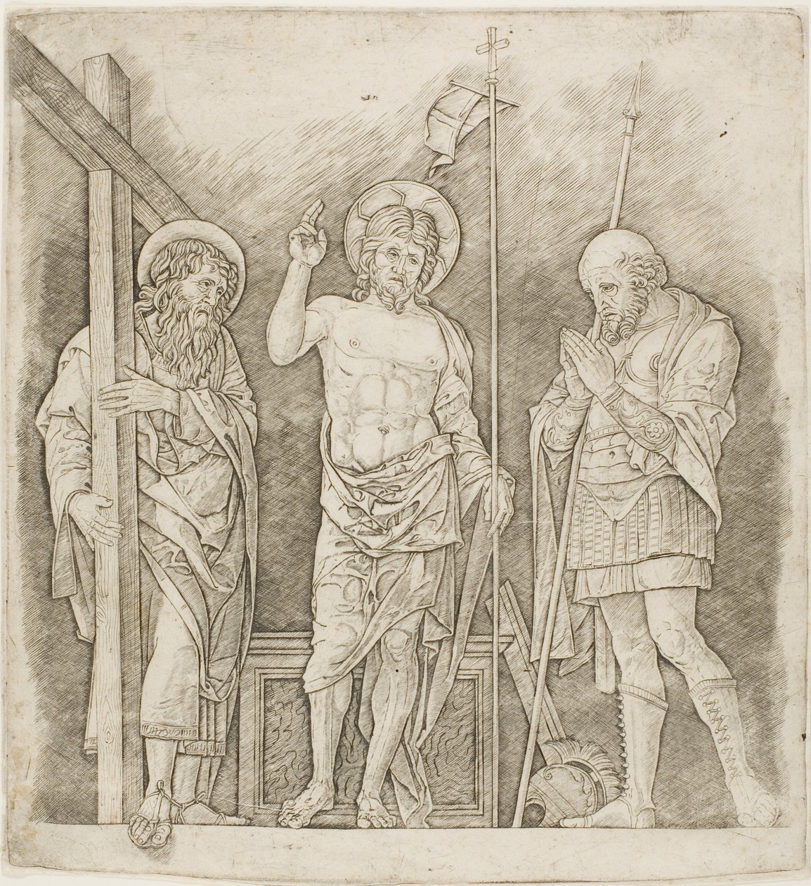 Der auferstandene Christus zwischen den Heiligen Andreas und Longinus von Andrea Mantegna