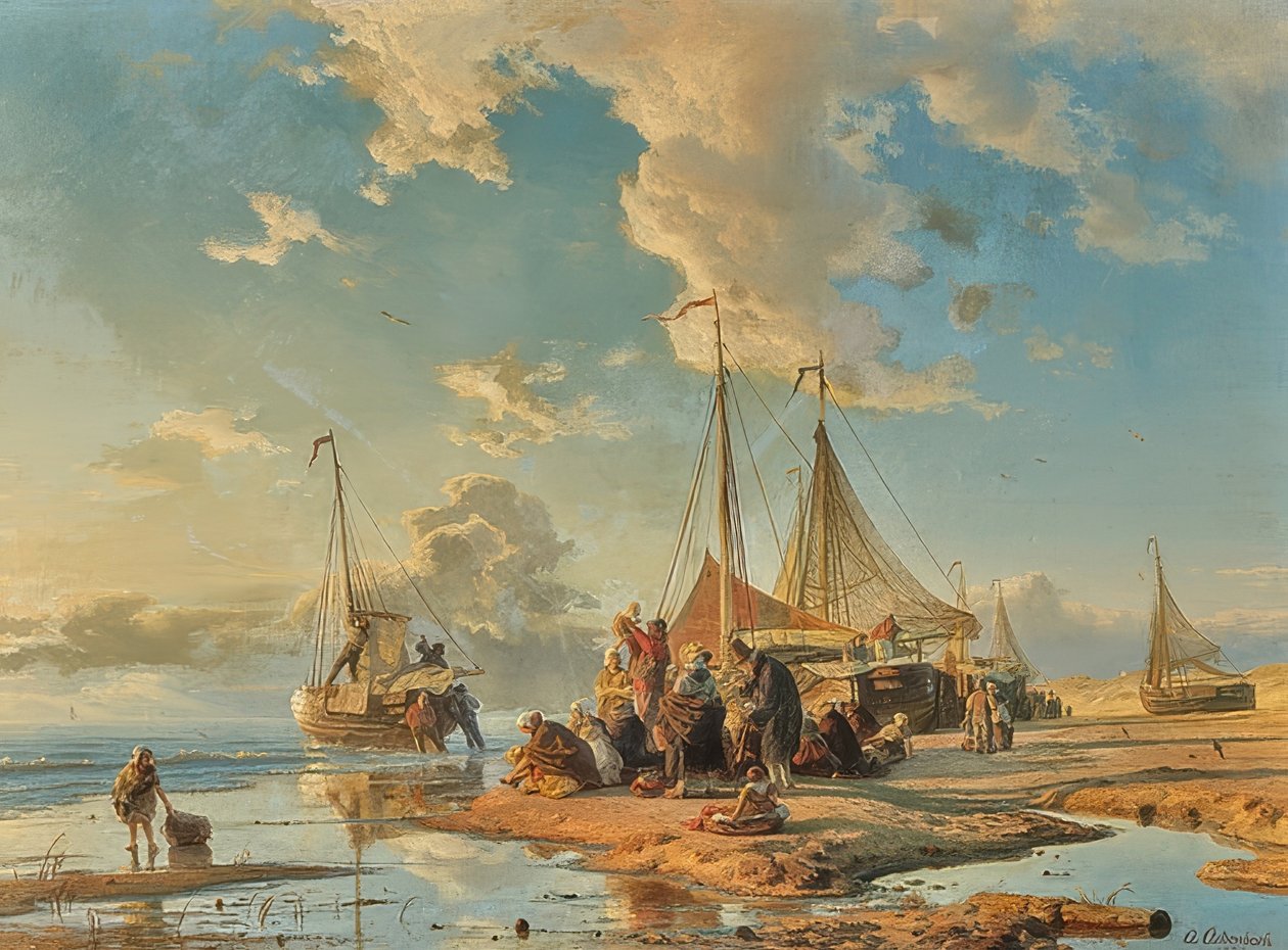 Holländische Fischer nach dem Fang von Andreas Achenbach