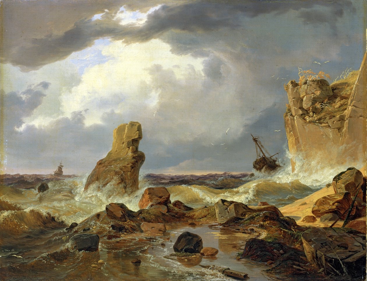 Brandung an einer felsigen Küste von Andreas Achenbach